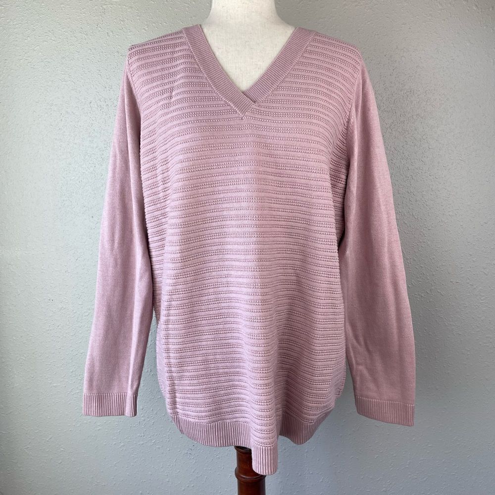Hilary Radley Pink V-Neck Sweater Size L EUC
